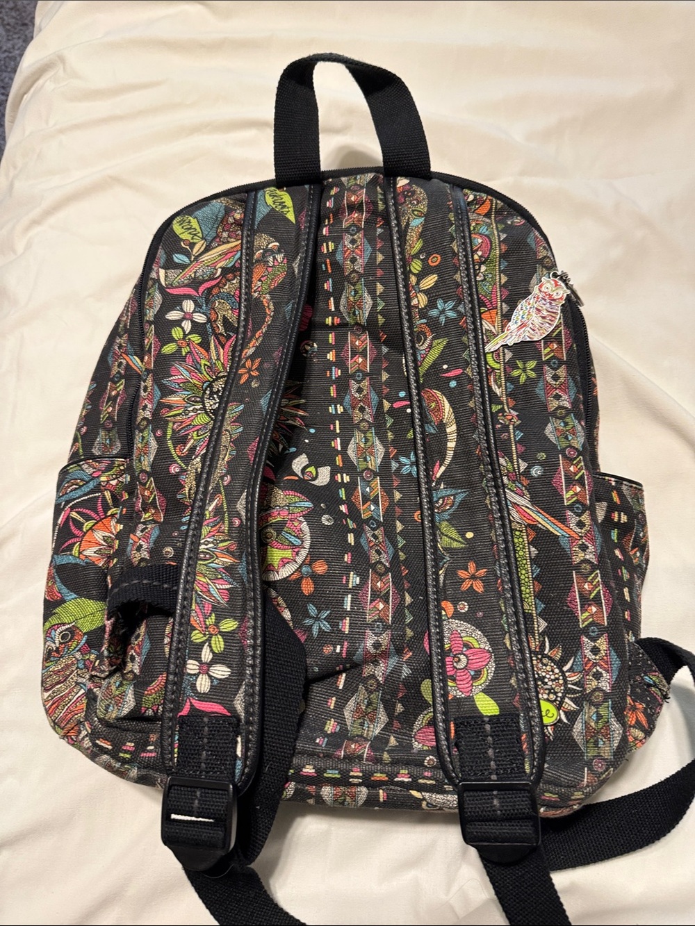 Sakroots Black Multicolor Floral & Owl Print Backpack - Picture 2 of 7